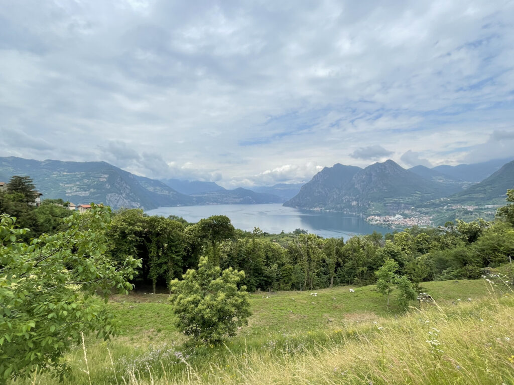 Breathtaking view of Lake Iseo surrounded by lush greenery and mountains