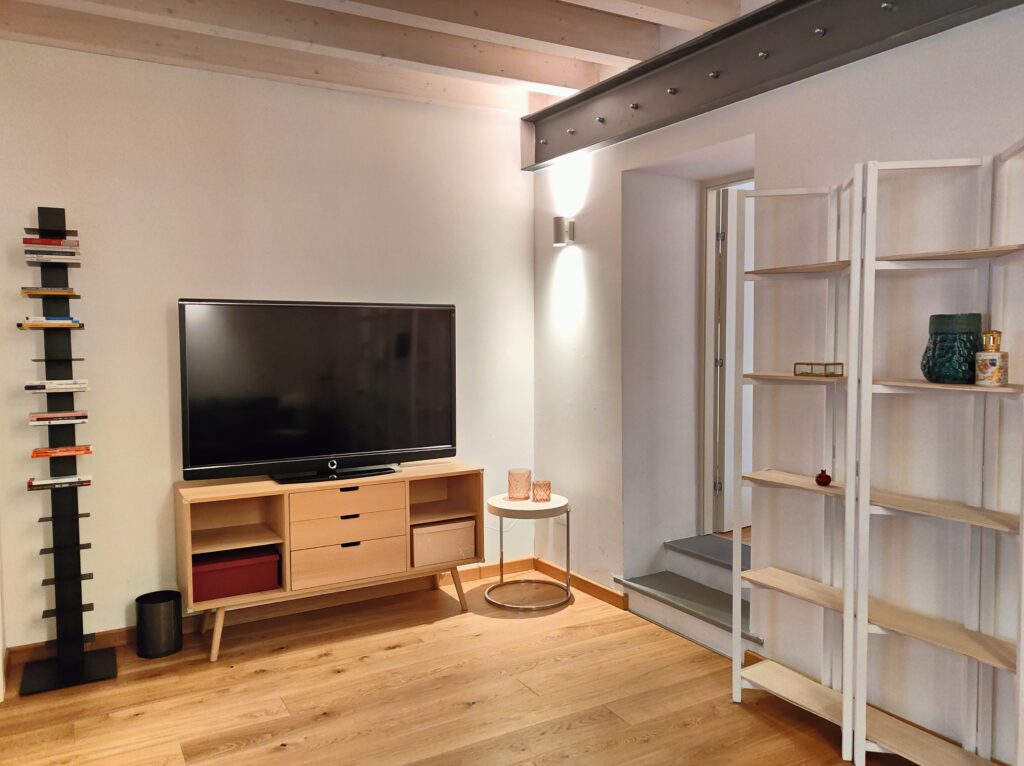 Sleek entertainment setup in Lakeview Apartment living area with modern aesthetics