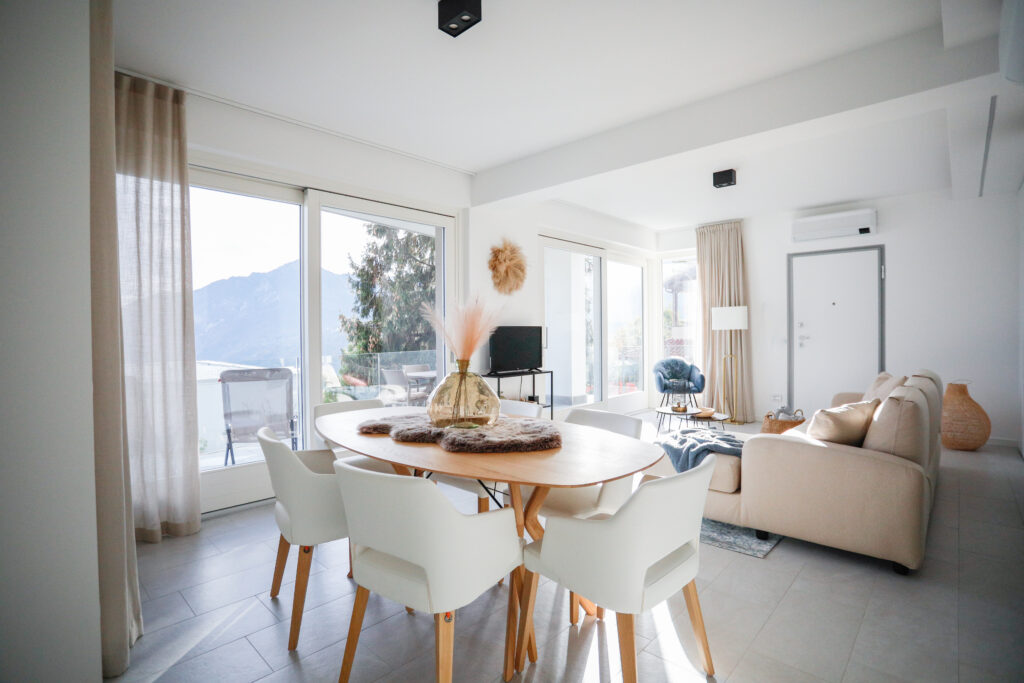 Chic living and dining space at Seliera bathed in natural light